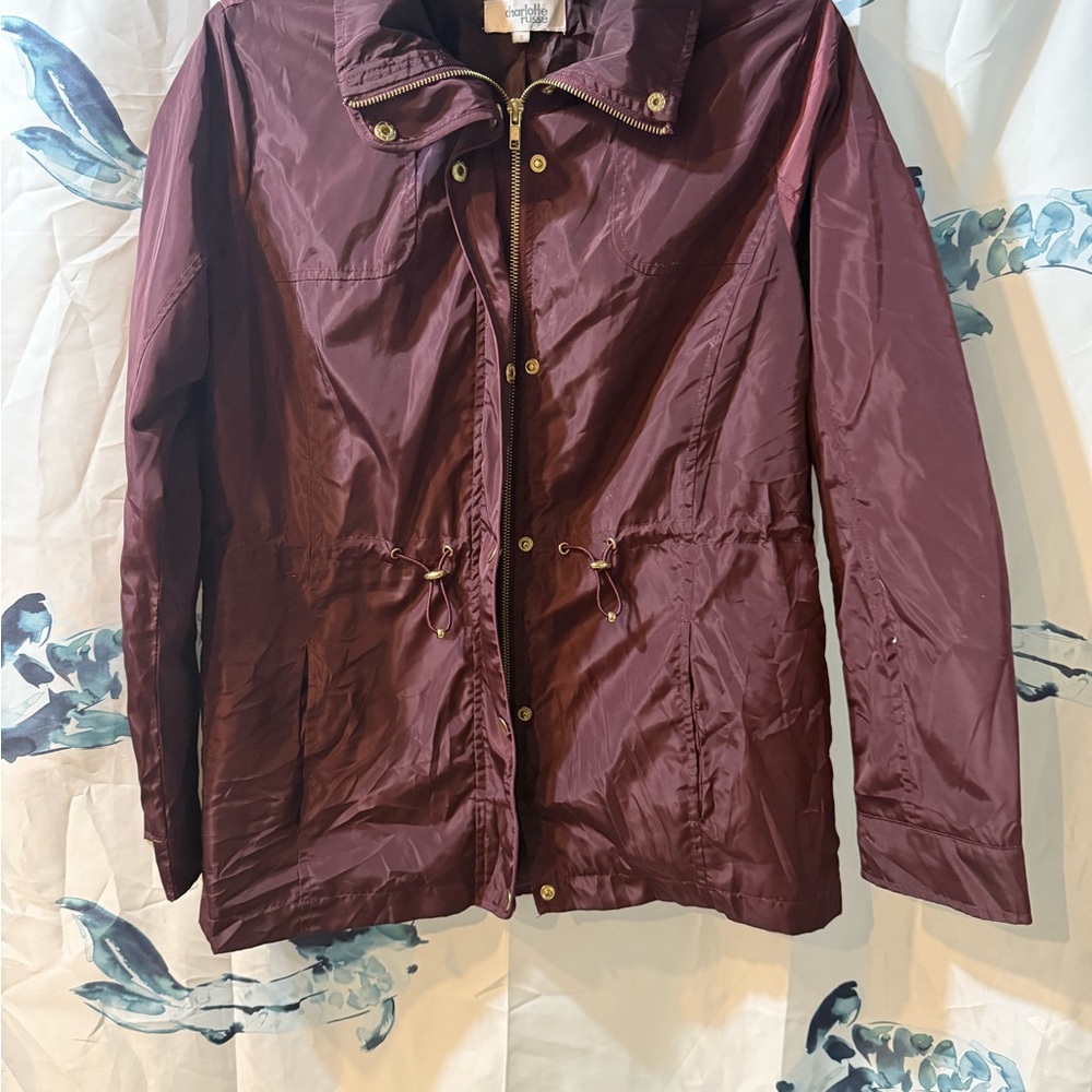 Charlotte Russe Maroon Satin Collared Rain Jacket Womens Small Y2K Athleisure